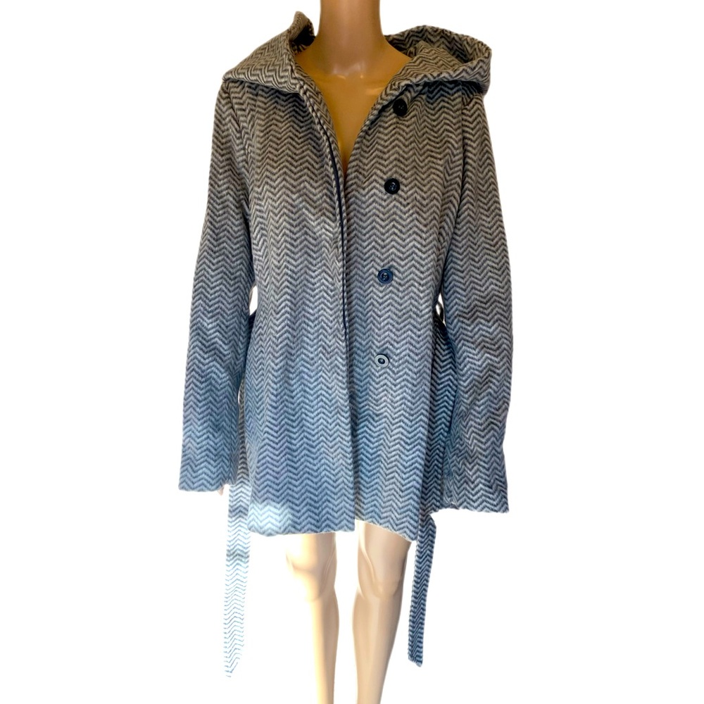 Grey Chevron Coffeeshop Belted Womens Wrap Coat XL - Picture 7 of 9